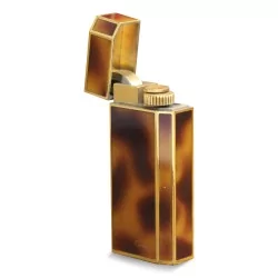 Vintage-Feuerzeug \"Cartier\" aus goldfarbenem Metall, \"Schildpatt\"-Muster in Chinalack